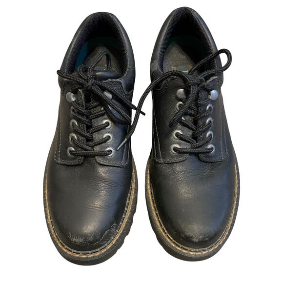 Vintage Y2K Chunky Men Shoes 9M Black Platform Lug Sole Bass Bellows Work Wear - Picture 2 of 12